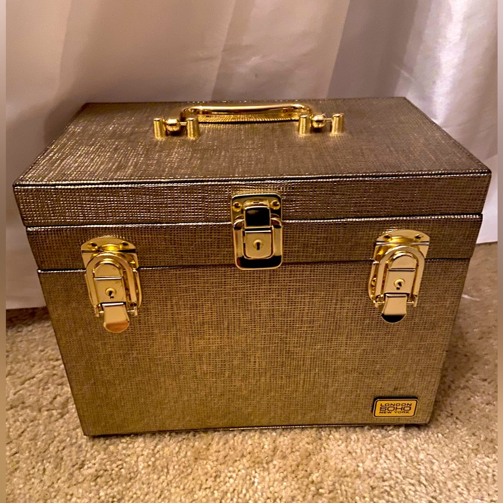 London Soho New York Makeup Case (from Ulta) Gold 3 Drawer and top Lid